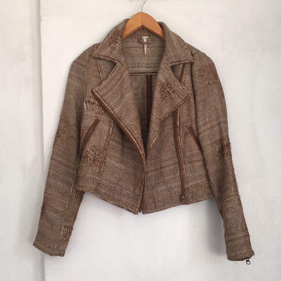 Free People Brown Distressed Moto Jacket - Picture 3 of 8